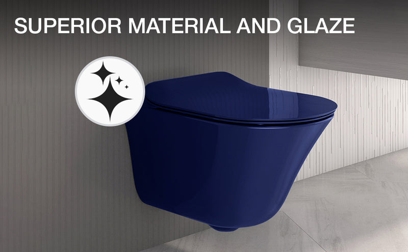 Vive Rimless Wall Hung Toilet Bowl Without Toilet Seat Cover In Indigo