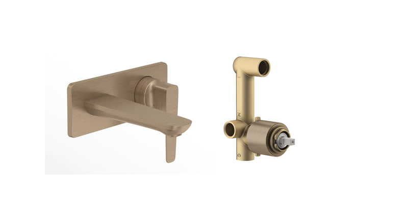 Aleo+ Wall-mount Mixer Lavatory Faucet with Valve in Brushed Bronze finish